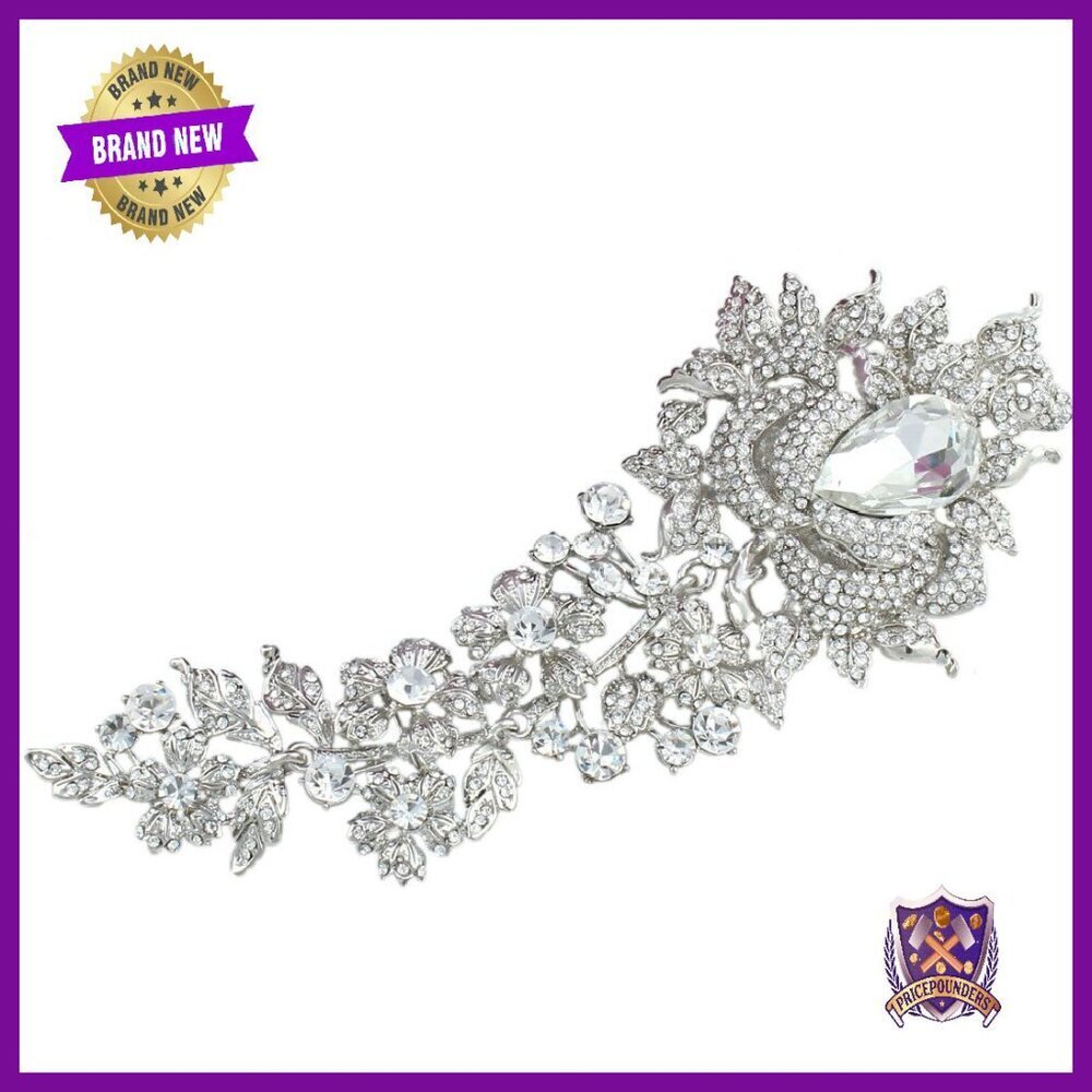 Large Crystal Rose Brooch for Wedding Prom Bridal Accessory